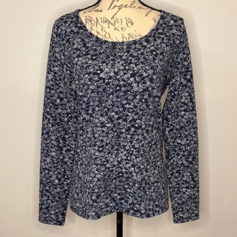 Peruvian Connection stretch Pima cotton long sleeve top tee mini floral print M